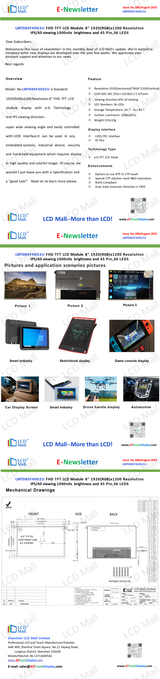 neueste Unternehmensnachrichten über Ausgabe 188 Newsletter_8.0 Zoll LMT080FH002U von LCD Mall  0