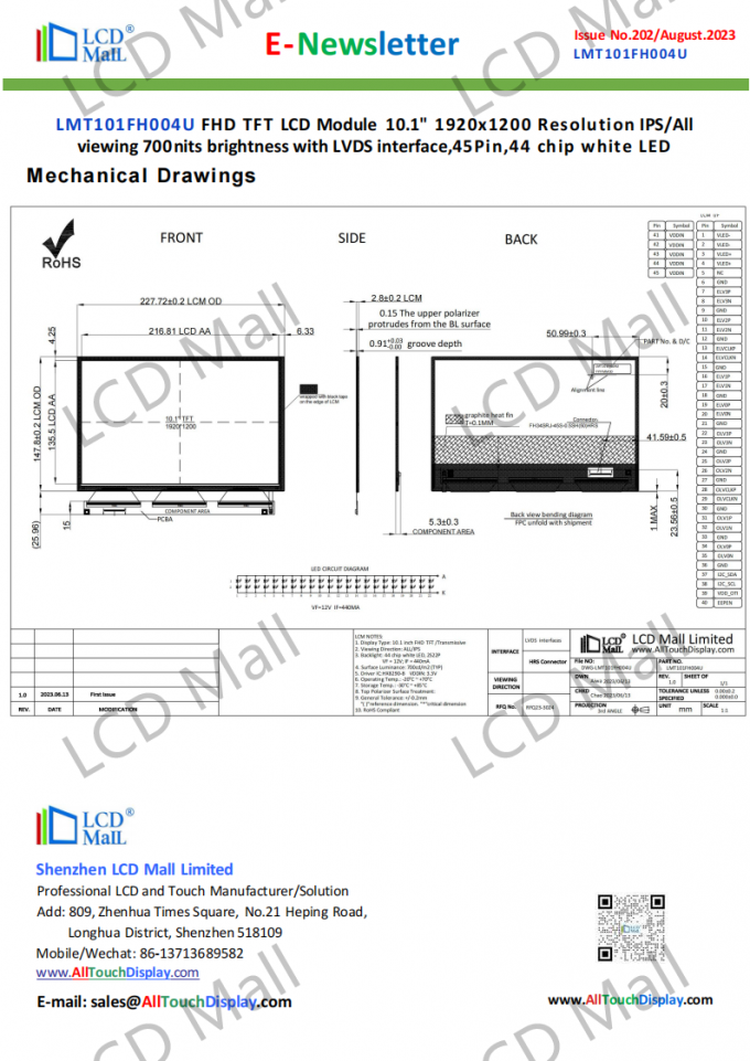 neueste Unternehmensnachrichten über Ausgabe 202 Newsletter_10.1 Zoll LMT101FH004U von LCD Mall  3