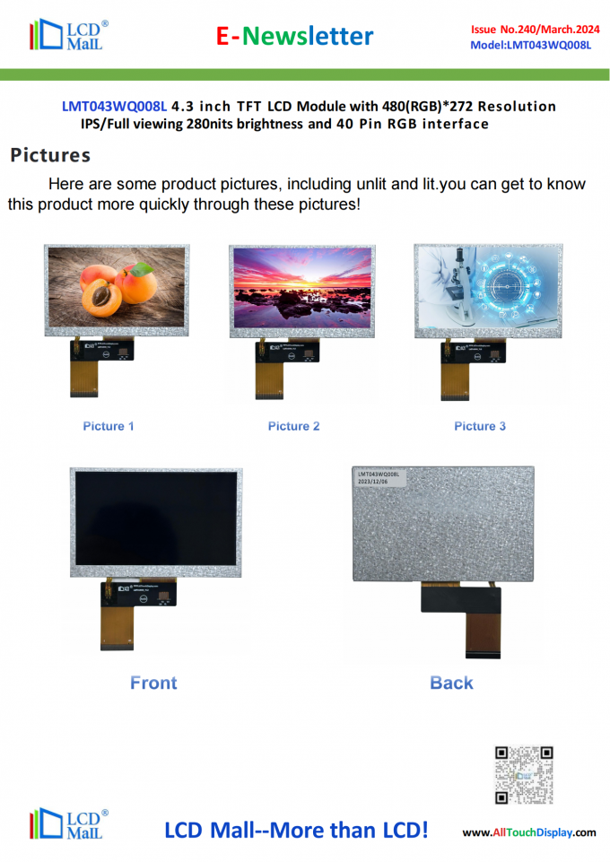 neueste Unternehmensnachrichten über Ausgabe Nr. 240 Newsletter_4.3 Zoll LMT043WQ008L von LCD Mall  1