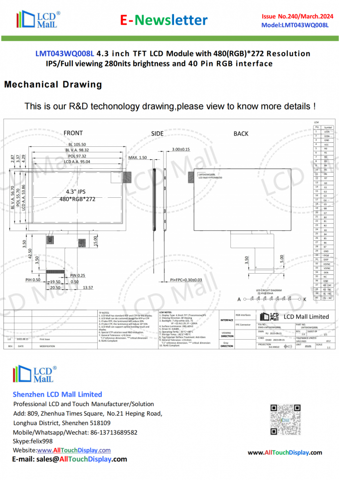 neueste Unternehmensnachrichten über Ausgabe Nr. 240 Newsletter_4.3 Zoll LMT043WQ008L von LCD Mall  3