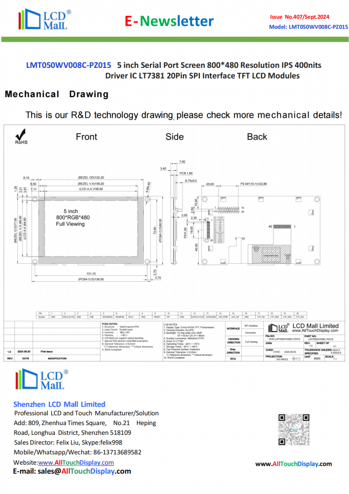 neueste Unternehmensnachrichten über Ausgabe Nr. 407 Newsletter_5.0 Zoll MT050WV008C-PZ015  3